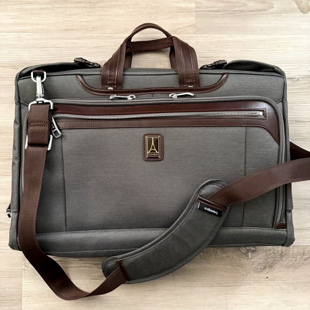 TravelPro Platinum Elite Expandable Business Brief Vintage Grey w/ Brown Leather